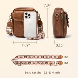 Small Messenger Bag Vegan Leather Crossbody Bag for Women Men, Vintage Cross Body Shoulder Purse with Card Slots(Wide Strap-Brown)