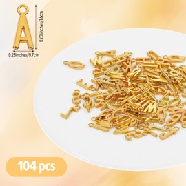 104 Pcs Gold Letter Charms for Jewelry Making Metal A-Z Alphabet Letter Charms with Open Jump Rings for Bracelets Necklace Earring Jewelry DIY Crafts Making Supplies 0.63 Inch Zine Alloy