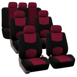 FH Group Flat Cloth Full Set Car Seat Covers Three Row 7 Seater - Universal Fit for Cars, Trucks & SUVs Burgundy
