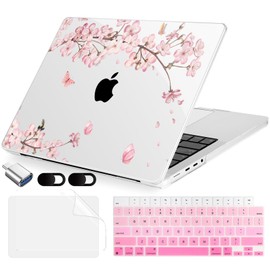 for MacBook Pro 16 Inch Case (2025–2021, M4/M3/M2/M1 Pro & Max, Model A3403 A3186 A2991 A2780 A2485), Hard Shell & Keyboard Cover, Screen Protector, Webcam Cover, Adapter, Butterflies Sakura