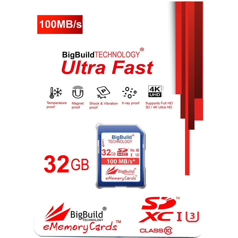 BigBuild Technology 32GB UHS-I U3 100MB/s Memory Card for Canon