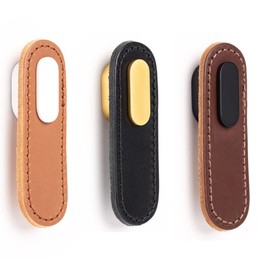 Gedotec Furniture handles, 1 piece, cabinet handle made of black leather, grey knob, Oblong, modern elegant design, dimensions: 22 x 70 mm, folding door handles, drawer handle, kitchen door handles