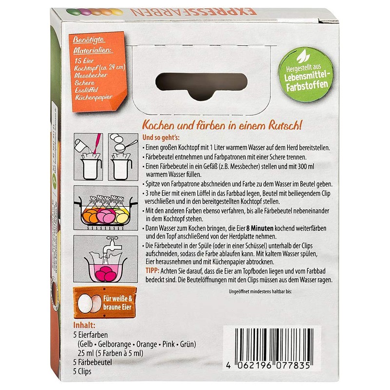 Heitmann Egg Dyes, Express Colours, 5 Colours, Orange, Red, Green,
