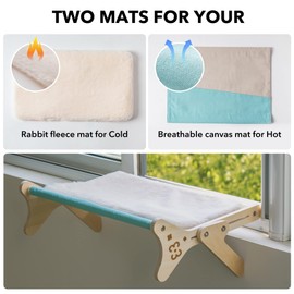 Cat Window Perch Cat Window Hammock Seat for Indoor Cats Sturdy Adjustable Steady Cat Bed Providing All-Around Sunbath Space Saving Washable Holds Up to 40 lbs (2 in 1 Blue with pad)