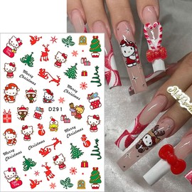 8 Sheets Christmas Nail Art Stickers Decals 3D Self Adhesive Cute Design Nail Art Supplies Charms Cute Cartoon Stickers Kawaii Anime Nail Decals for Women Winter Xmas DIY Manicure Tips Decorations