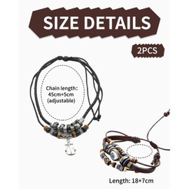 TOZBLEU Boho Jewellery Set - 2 Pieces Chain Anchor Necklace Leather Chain Indian Jewellery Bohemian Long Vintage Hippie Choker Chain Dangling Beads Jewellery Set Leather Necklace for Women