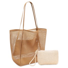 MLPKOI Summer Beach Bags for Women, Summer Beach Tote Bag, Large Mesh Tote Bags, Net Bag, Reusable & Lightweight Shopping Bagg, for Picnic Holiday Travel Grocery