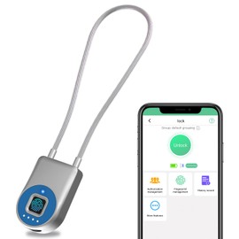 Cord Padlock Waterproof Fingerprint Cable Lock eLinksmart Bluetooth App Bike Lock Outdoor Travel Lock - 38cm Steel Cable Lock for Kids Adults Fridge French Door Small Folding Bicycle Helmet