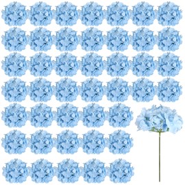 Auihiay 46 PCS Hydrangea Artificial Flowers Silk Hydrangea Heads with Stems, Bule Artificial Hydrangea Flowers for DIY Wedding Centerpiece, Garden, Home, Party, Baby Shower Decor