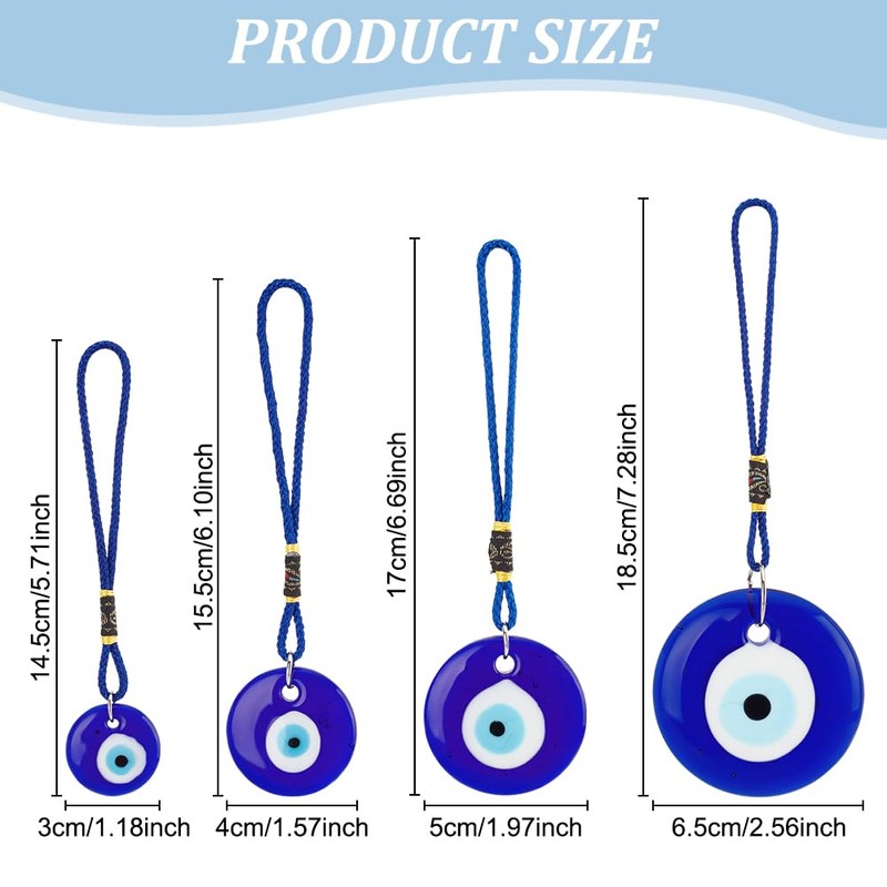 WEBEEDY Pack of 4 Blue Evil Eye Beads Pendants, Car