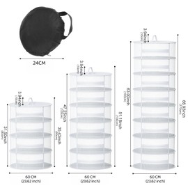 TONIJAWES drying net, Dry Net with 6-layer White foldable zipper design Φ23.6 in,suitable for drying herbs,plants,fish,meat and clothing