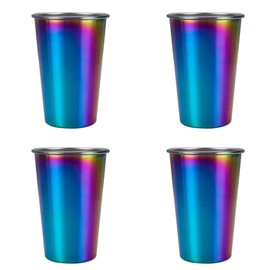 JYJFGSFA 16 oz Rainbow Cups Set of 4, Stainless Steel Unbreakable Drinking Glasses for Indoor Outdoor Picnic, Stackable Durable Tumblers Water Jars and Dishwasher Safe