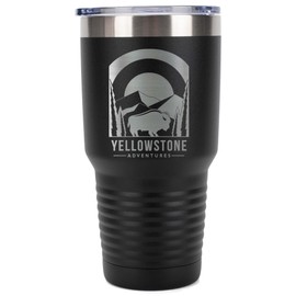 100 North, Polar Camel, United States National Parks, Black 30 Ounce, Stainless Steel, Vacuum Insulated Travel Tumbler Mug With Clear Lid, Yellowstone Adventures