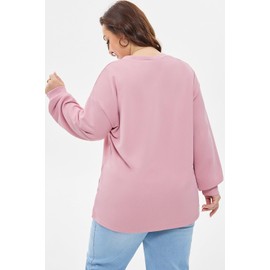 Eytino Plus Size Sweatshirts for Women Oversized V Neck Long Sleeve Pullover Tops 2025 Fall Fashion Outfit Clothes,3X Pink