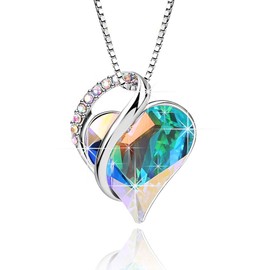 EVEVIC Austrian Crystal Heart Pendant Necklaces for Women Fashion 14K Gold Plated Dainty Necklace Hypoallergenic Jewelry (Aurora Borealis)