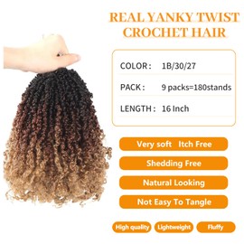 Shoobidoo 14 Inch Pre-looped Yanky Twist Crochet Hair 9 Packs Pre-twisted Passion Twist Crochet Hair Micro Spring Twist Crochet Hair Synthetic Crochet Hair Extensions