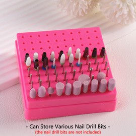 FSpronail Nail Drill Bits Holder,100 Holes Nails Drill Grinding Head Organizer Empty Box,Nail Drill Kit and Nail Drills Cleaning Brush Dust-proof Storage Display Manicure Tool Container Case(Rose red)