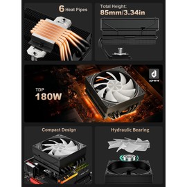 upHere gaming H85KC6 ARGB CPU Air Cooler, 85mm Height Low Profile CPU Cooler 6×Ф6mm Heatpipes, TDP 180W, PWM 120mm CPU Fan for ITX Small Form Factor PC, Intel LGA 2011/2066(X79/X99), AMD AM5/AM4