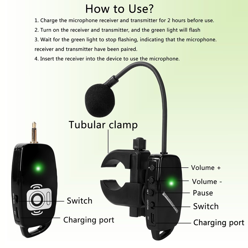 SAYTINAI Wireless Flute Microphone for Instrument System: 2.4G Cordless Professional