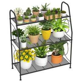 VyGrow Plant Stand, 3 Tier Plant Shelf for Indoor Outdoor, Heavy Duty Metal Outdoor Plant Stand Holder Rack for Living Room Balcony and Garden, Black