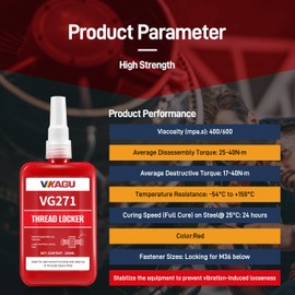 VIKAGU 271 Thread Lock,Red High Strength Threadlocker - Anaerobic Adhesive for Bolts, Nuts, Screws | Quick Cure,8.45Oz/250ml