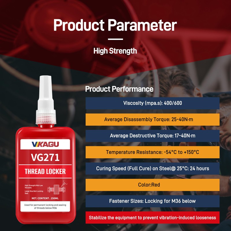 VIKAGU 271 Thread Lock,Red High Strength Threadlocker - Anaerobic Adhesive
