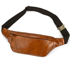 Belt Bag Leather Vintage Bum Bag for Men Women Waist Bag Modern Belt Bag for Jogging Festival Holiday Genuine Leather, 1034 Light Brown, Retro