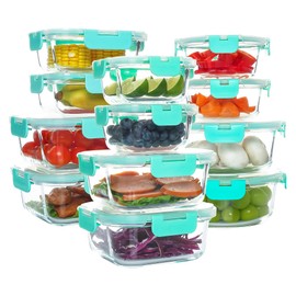 C CREST 12 Pack Airtight Glass Containers for Fresh and Tasty Food Storage, Multi-Size for Efficient Kitchen Storage
