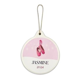 Custom Ceramic Christmas Round 3.5" Ornaments- Customize with Your own Design or use one of Our templates- Printed Directly on Ornament (Ballet Slipper)