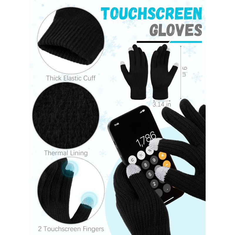 3 PCS Winter Hat Scarf Gloves Set, Soft Warm Knit