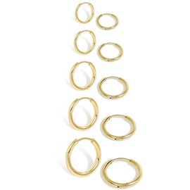 Small Gold Hoop Earrings Lightweight: Hinged Huggie Hoop Earrings for Lobe Cartilage Helix Tiny Hoops Earrings in Gold Plated Silver Black for Women Men (Set of 1 - 5 Pairs) (14K Gold - 6mm/7mm/8mm/9mm/10mm)