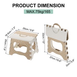 uxcell 8" Folding Step Stool for Adults 165 lbs Capacity Non-Slip Step Stool with Handle Collapsible Foot Stools, Khaki Small Stepping Stool for Bathroom, Bedroom, Kitchen