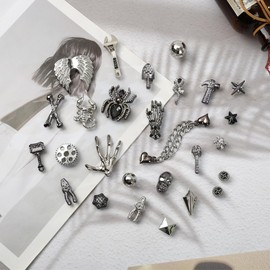 Goth Croc Charms - 27PCS Croc Lights For Shoes, Croc Charms, Silver Croc Charms, Dark Punk Style Diy Shoe Clips, Y2k Goth Shoe Buckles Flowers, Punk Metal Style Suitable for Birthday Festival Party