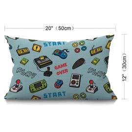 BGBDEIA Gamer Cushion Cover,Decorative Throw Pillow Video Game and Game Handle Pattern Waist Lumbar Cotton Linen Throw Pillow case Cushion Cover for Sofa Home Decorative Oblong 12x20 Inches 30x50 cm