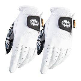DEGA Golf Gloves 2 Pack 100% Cabretta Leather Golf Glove Men Left Hand Thumb Printed Designs (M/L, Camouflage)