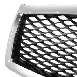 [View Camera] IN1200119 Factory Style Front Grill Grille Assembly with Chrome Shell and Black Diamond Mesh Style Insert Compatible with Infiniti Q50 2014-2017, Polished