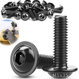 TXXATX Pack of 30 Rounded Head Screws M5 x 35 mm Screws M5 Black with Flange M5 Flat Head Screws Stainless Steel A2 V2A Full Thread for Table Legs Vehicle Construction Wood Scaffolding