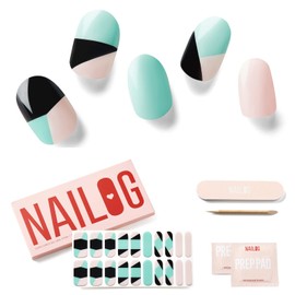 NAILOG Semi-Cured Gel Nail Strips, 20 Stickers, Extra-Long, Salon-Quality Nail Wraps, Waterproof, Long Lasting, Nail Kit, Simple, Glossy Sheen, Cute, Artistic Design, Summer, Spring│Three