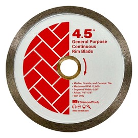 4.5" Diamond Saw Blade for Stone and Ceramic Tile, 10mm Segment Height, Wet Only, 7/8"-5/8" Arbor