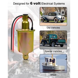 Universal 6v Electric Fuel Pump with Installation Kit - Fit for Carbureted Models E8011 SP1124, 5-8 Psi 5/16 Inlet and Outlet Intank Fuel Pump, 6 Volt Inline Type Electric Fuel Transfer Pump