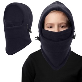 Winter Thermal Balaclava Kids,Multifunctional Windproof Kids Ski Mask Balaclava Adjustable Warm Face Cover Hat Hood Neck Warmer Scarf for Boys Girls Outdoor Sports (UK, Alpha, One Size, Navy)