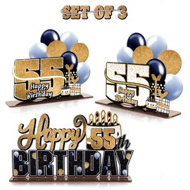 LINGTEER Happy 55th Birthday Gold Acrylic Table Topper Centerpieces Set - Cheers to 55 Years Old Birthday 55th Bday Party Gift Decorations.