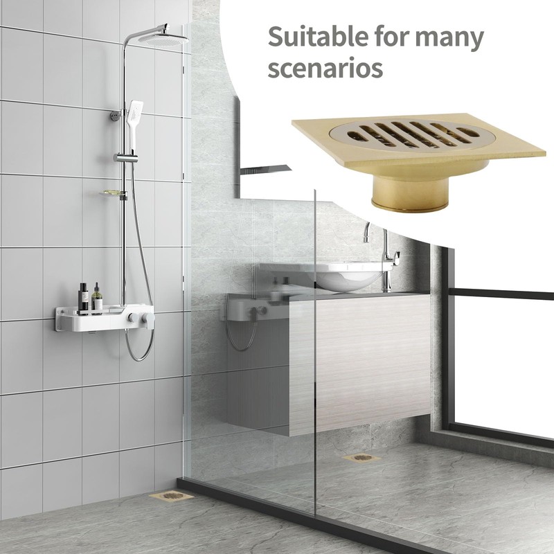 WDONAY 4 Inch Square Shower Drain, Brass Floor Drain Cover,