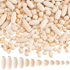 PH PandaHall 350Pcs 6 Sizes Wooden Beads Unfinished Natural Wood Beads Oval Round Wooden Loose Spacer Beads Large Hole Beads for Home Decor Farmhouse Decoration Macrame Bracelet Jewelry Making