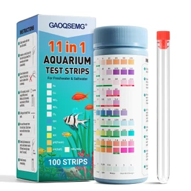 GAOQSEMG 11 in 1 Aquarium Test Strips,100 Counts Ammonia Aquarium Water Test Kits Fish Tank Test Strips Freshwater & Saltwater pH Testing Strips for Ammonia, pH,Hardness,Nitrite,Nitrate,Chlorine