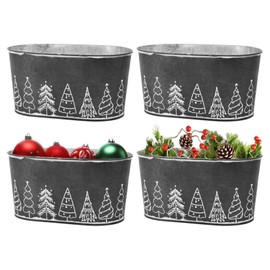 Putuo Decor 4 Packs Christmas Oval Metal Ice Buckets, Christmas Decorations Galvanized Storage Beverage Tubs Tin Bucket Pails for Party Home Table Centerpieces Decor (Grey)