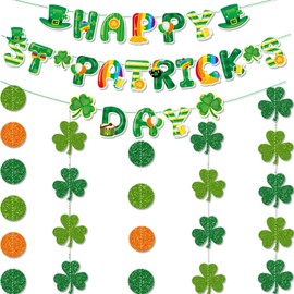 Leesgel Party Banners for St Patricks Day Decorations, 8 x Glitter Shamrock Leprechaun Hat Banners Backdrop Decor for St Patricks Day Accessories, Irish Party Supplies Photo Booth Props Favours