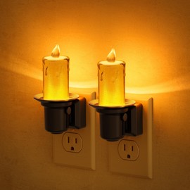 JandCase Night Lights Plug into Wall, 2 Pack Flameless Candle Night Light, 2000K Amber, Dusk to Dawn Sensor Nightlight, 0-100LM Dimmable Nightlight for Dinning Room, Living Room, Bathroom, Hallway