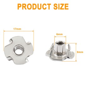 Litoexpe 50 Pcs M5 x 8mm T-Nuts, Stainless Steel Four Pronged Tee Nut for Wood, Rock Climbing Holds, Furniture