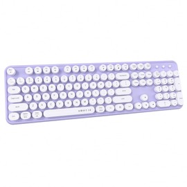 UBOTIE Dual Mode Colorful Wireless Keyboard, Bluetooth and USB Receiver Retro Typewriter Round Keycaps Keyboard Support Multi Devices for PC Laptop Tablet Phones(Purple-White)